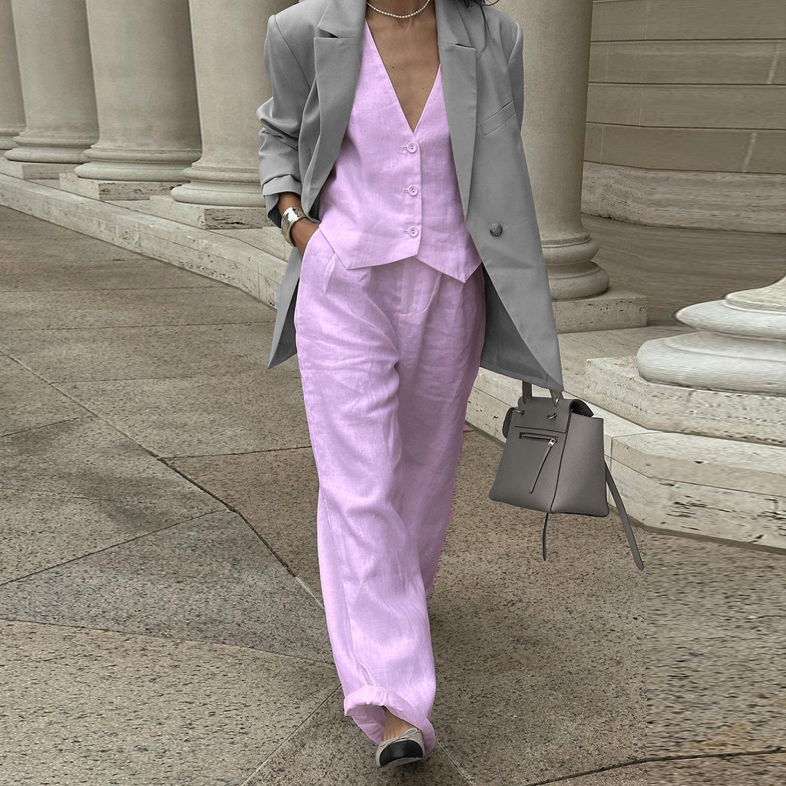 Cotton And Linen Sleeveless Vest And Trousers Two-Piece Set