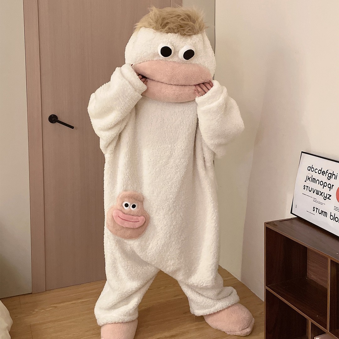 QUEENWAY | Funny Big Mouth Monster Hooded Onesie Pajamas with Large Comb - Oversized Plush Fleece Loungewear Nightwear for Sleeping, Parties