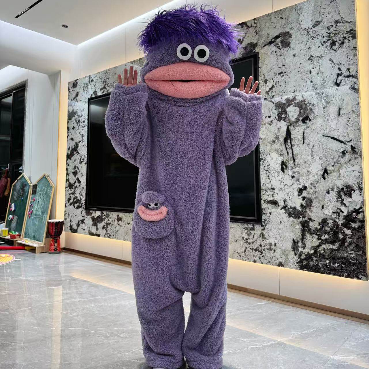 QUEENWAY | Funny Big Mouth Monster Hooded Onesie Pajamas with Large Comb - Oversized Plush Fleece Loungewear Nightwear for Sleeping, Parties