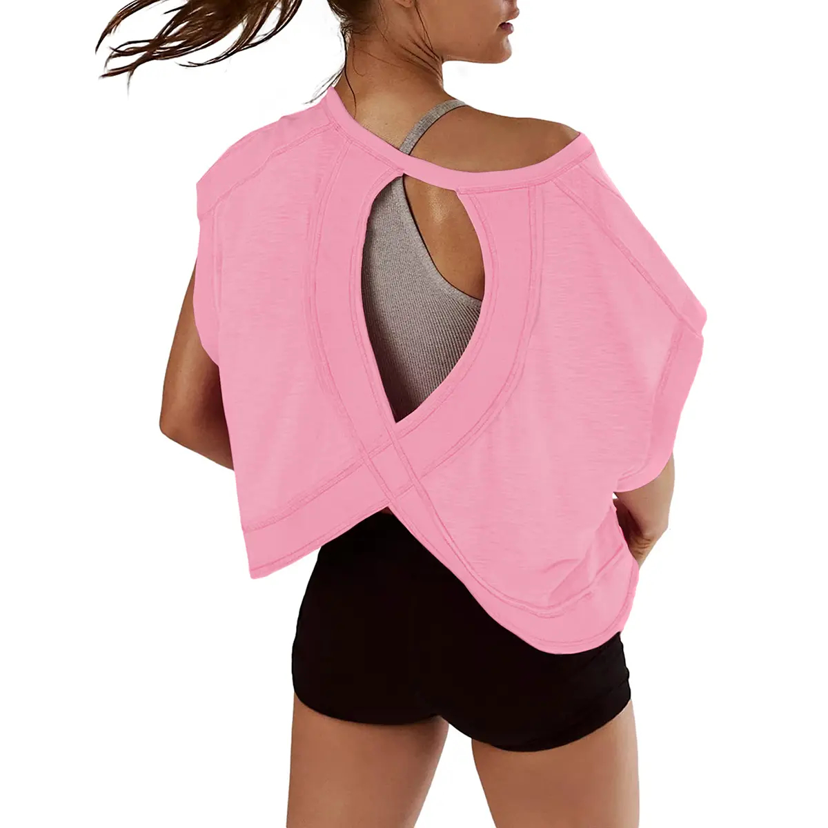 🔥ONLY 50 LEFT🔥Women's Fashionable Loose-Fit Open-Back Short-Sleeve Top in Stretch Polyester (2026)