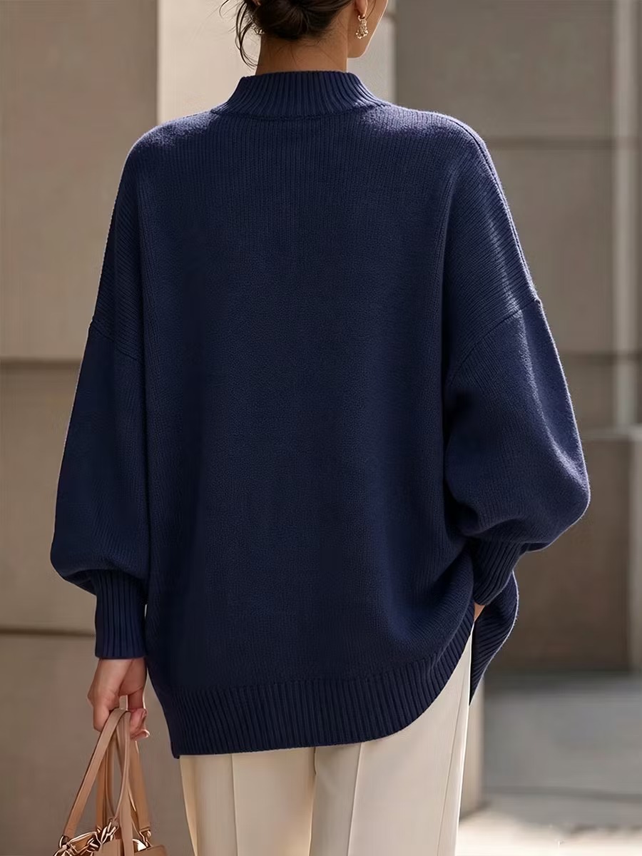 QUEENWAY | Elegant Asymmetrical Gold-Button Knit Sweater