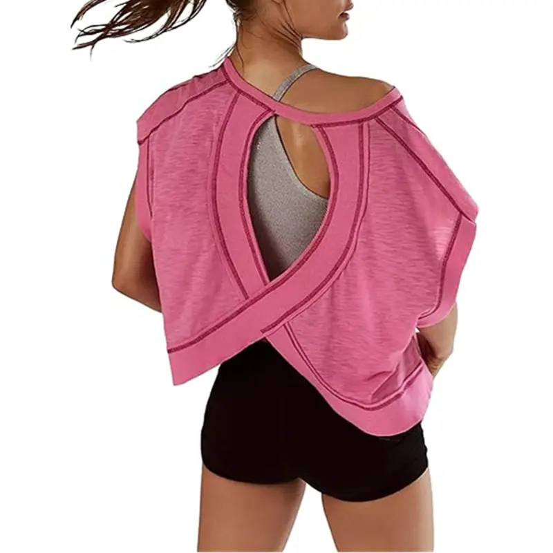 🔥ONLY 50 LEFT🔥Women's Fashionable Loose-Fit Open-Back Short-Sleeve Top in Stretch Polyester (2026)