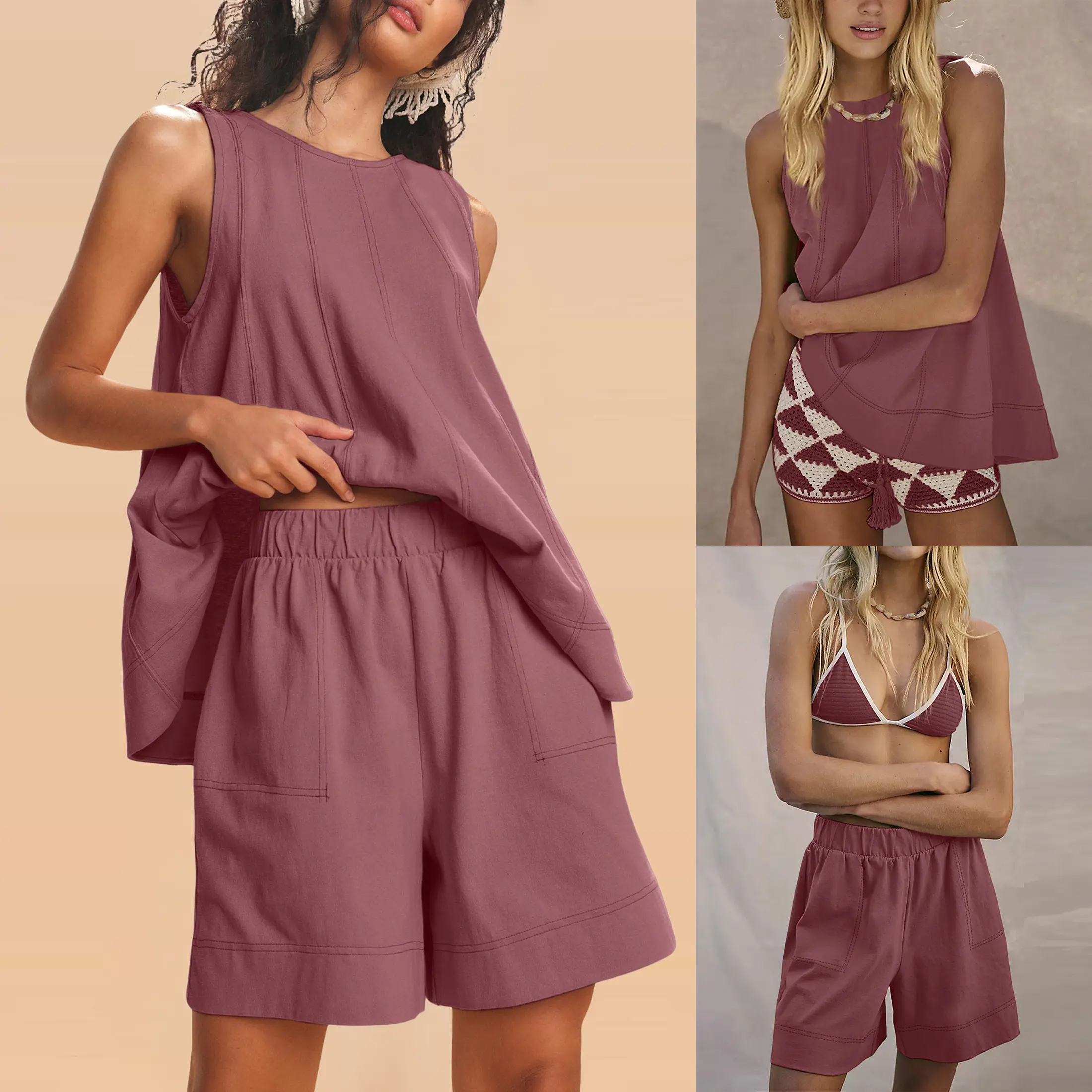 🔥ONLY 50 LEFT🔥Women's Cotton Two Piece Outfit - A-Line Tank & High-Waist Shorts