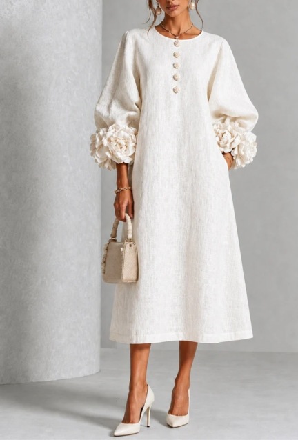 QUEENWAY | Sage Mist Floral Button-down Midi Dress With Striking Floral Cuffs