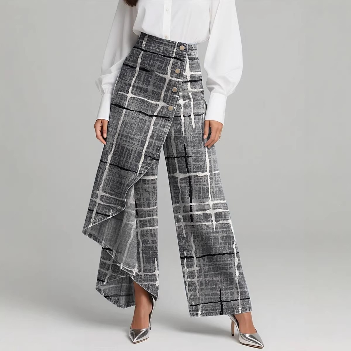QUEENWAY | Women's Vintage Flower Patterns Print High-waisted Relaxed Fit Wide-leg Jeans With A Stylish Design