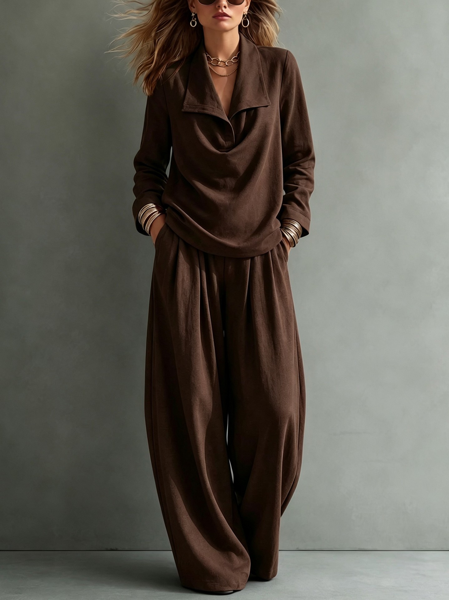 QUEENWAY | 2026 Women's Autumn/Winter New Style Collared Sweatshirt with Pockets and Casual Pants Suit