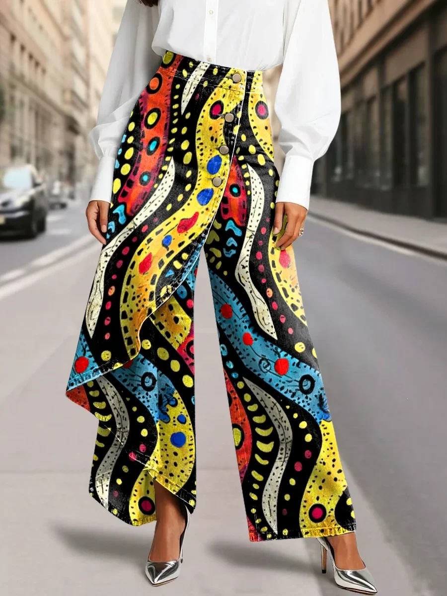 QUEENWAY | Women's Vintage Flower Patterns Print High-waisted Relaxed Fit Wide-leg Jeans With A Stylish Design