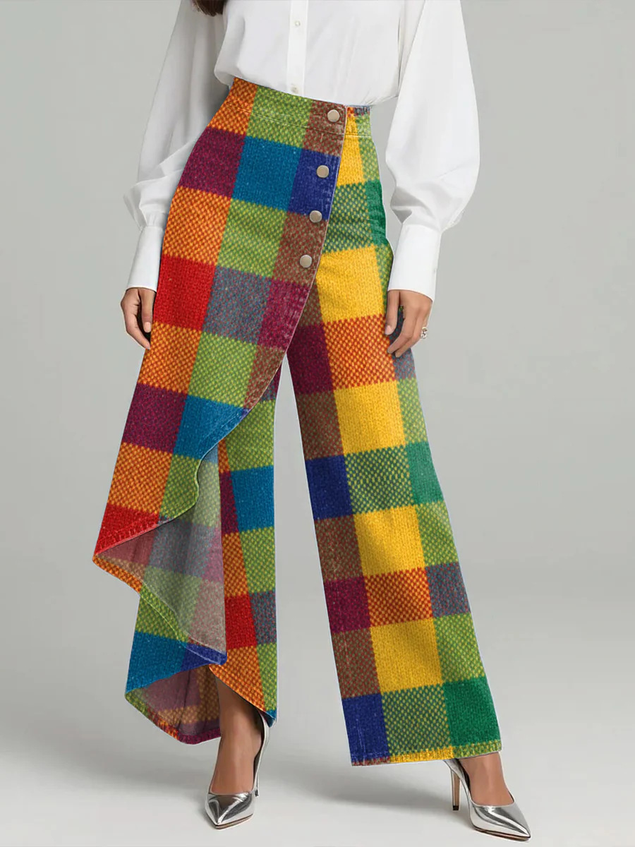 QUEENWAY | Women's Vintage Flower Patterns Print High-waisted Relaxed Fit Wide-leg Jeans With A Stylish Design