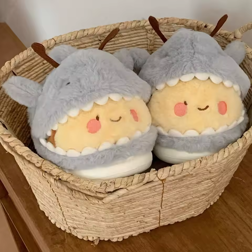 Cute Shark and Bee Couple Plush Cotton Slippers
