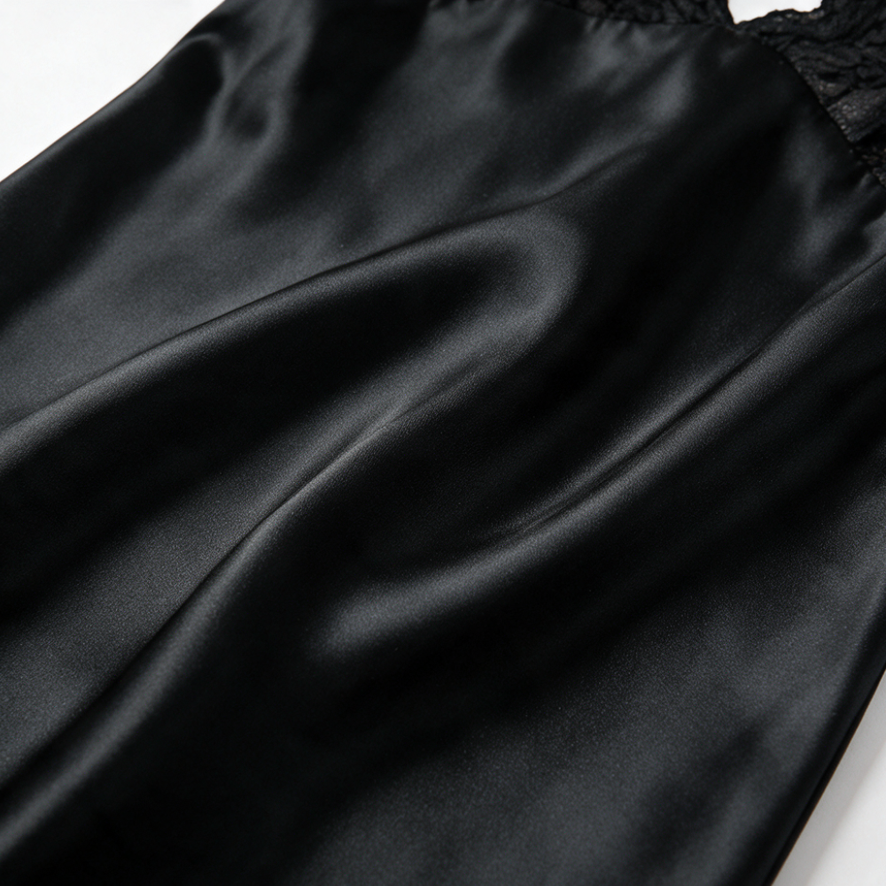 Lace-Bodice Bias-Cut Satin Slip Nightgown
