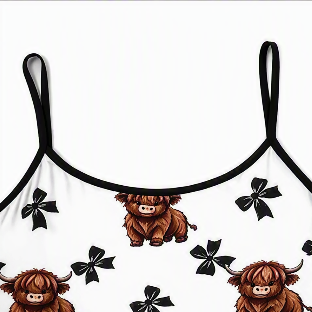 Highland Cow Print Ruffle Cami And Shorts Set