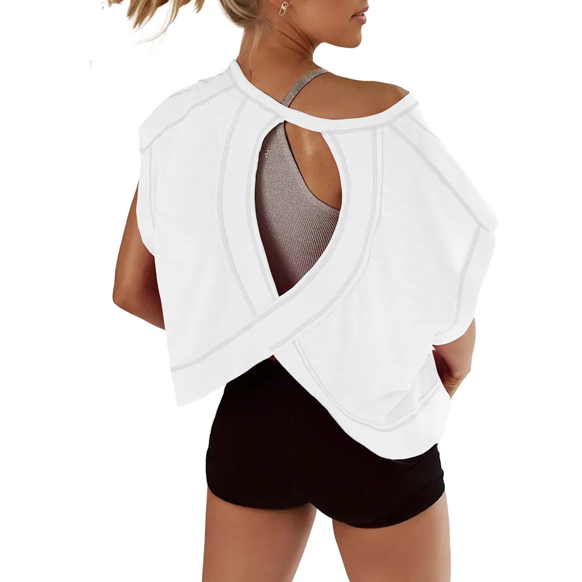 🔥ONLY 50 LEFT🔥Women's Fashionable Loose-Fit Open-Back Short-Sleeve Top in Stretch Polyester (2026)