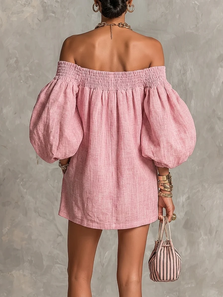 QUEENWAY | Off-Shoulder Lantern Sleeve Mini Dress