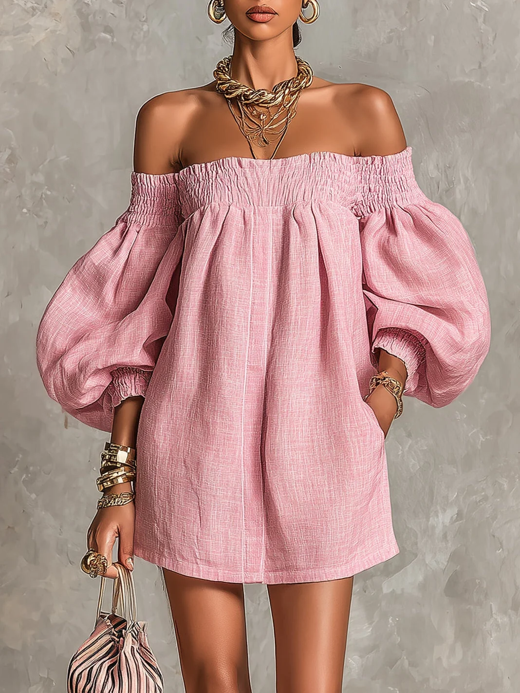 QUEENWAY | Off-Shoulder Lantern Sleeve Mini Dress