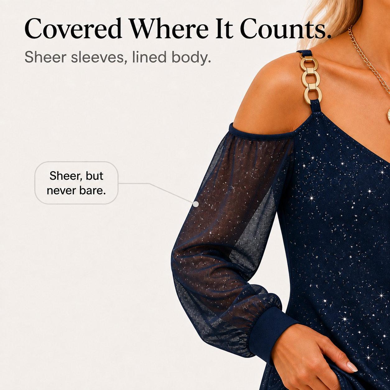 Cold-Shoulder Chain-Ring Strap Mini Dress