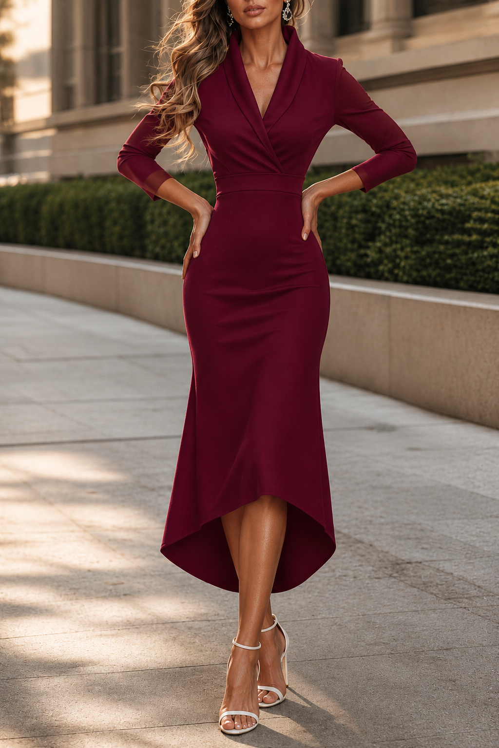 QUEENWAY | Wrap-Front Stretch Satin Midi Dress