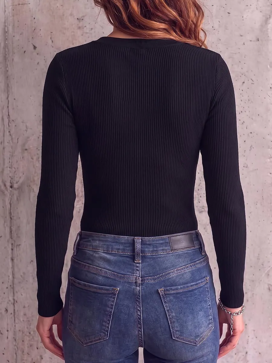 QUEENWAY | Women's Solid Color V-neck Long Sleeve Casual Loose Knitted Pullover