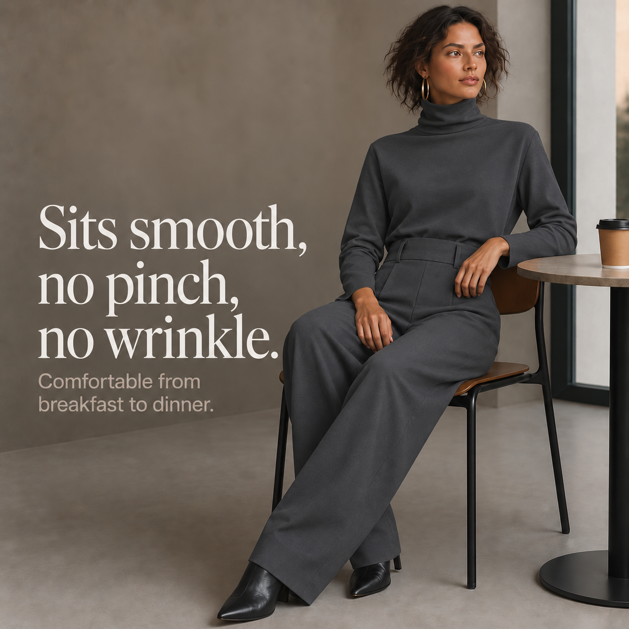 QUEENWAY | High-Waist Turtleneck And Trouser Set With Belt
