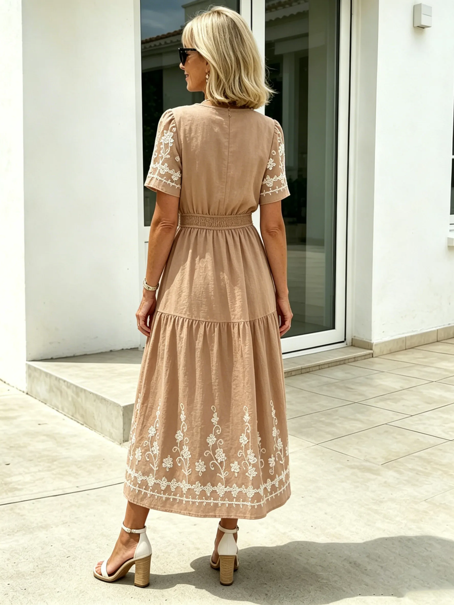 QUEENWAY | Simia Floral Short-sleeved Dress V-neck A-shaped Skirt