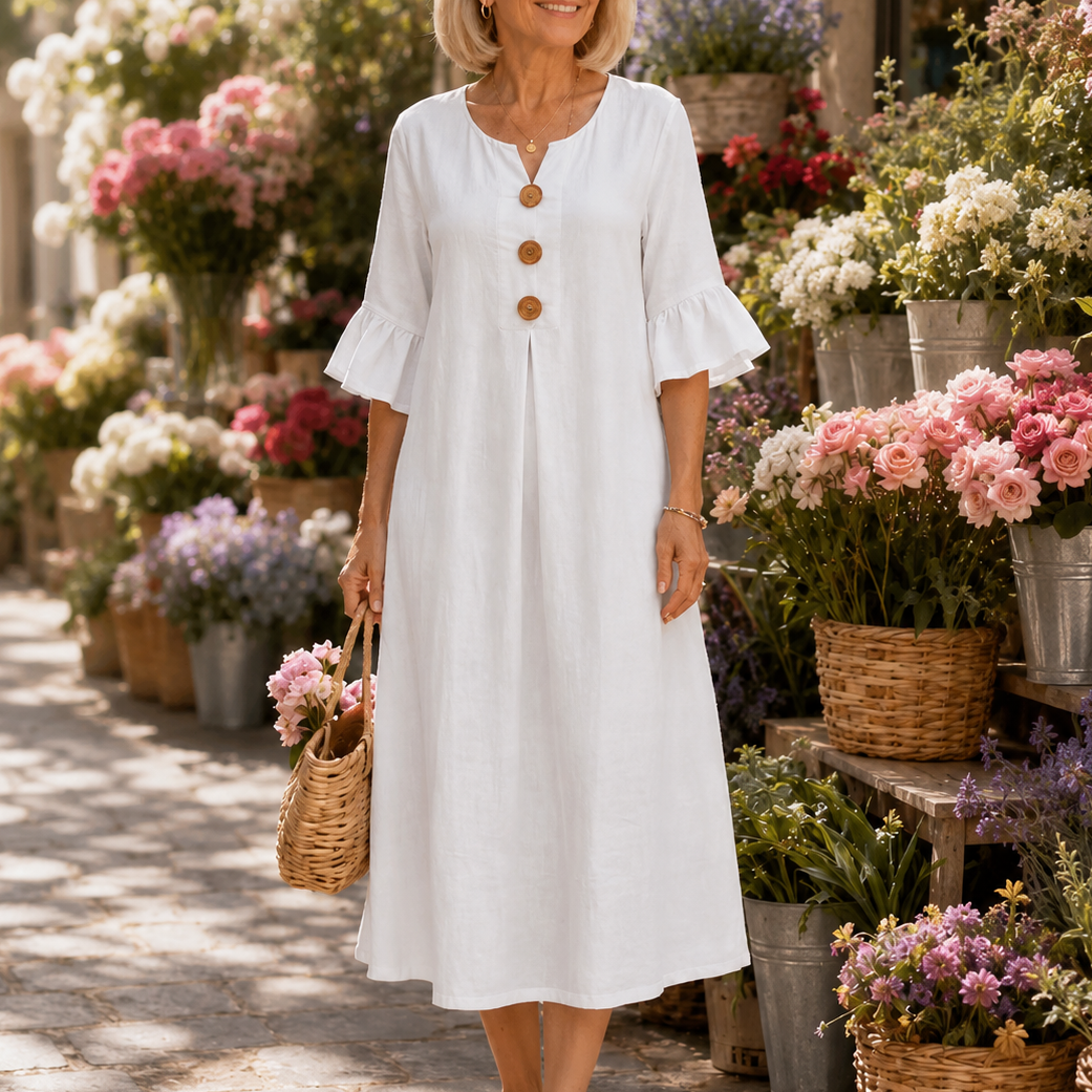 V-Neck Ruffle Sleeve Midi Dress
