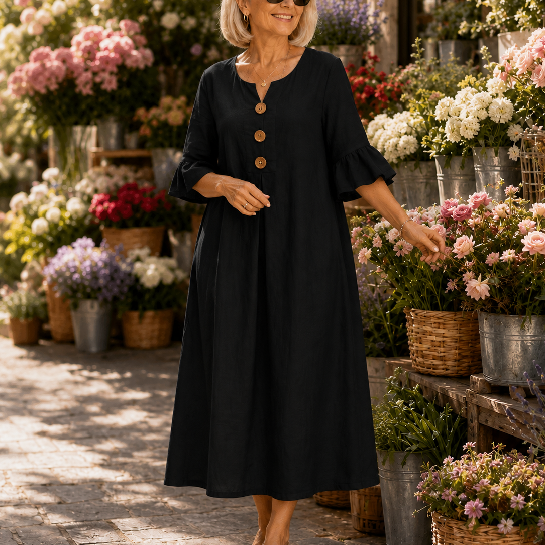 V-Neck Ruffle Sleeve Midi Dress