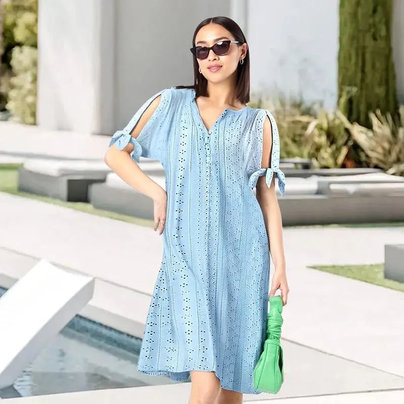 🔥 HOT SALE 49% Off 🔥 Women's Elegant V-Neck Hollow-Out Solid Dress
