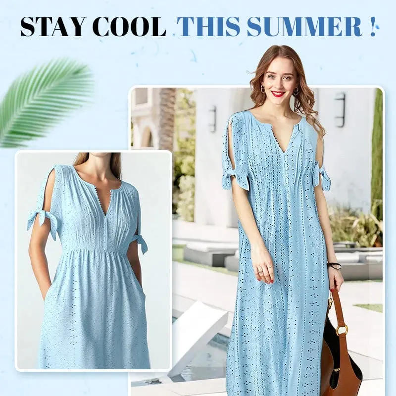 🔥 HOT SALE 49% Off 🔥 Women's Elegant V-Neck Hollow-Out Solid Dress