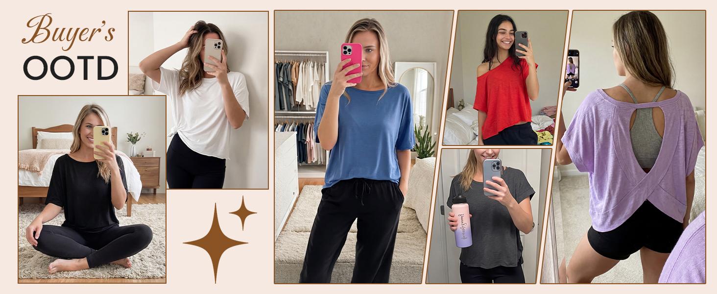 Woodberry Women's Fashion Apparel, Oversized Open Back Short Sleeve Shirt in Stretch Polyester for Casual Yoga,back to school,back to school shopping, Workout
