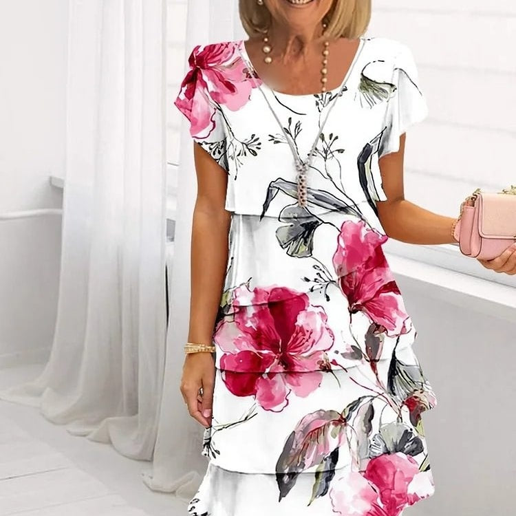 QUEENWAY | Multi-Plant Floral Print Cascade Dress