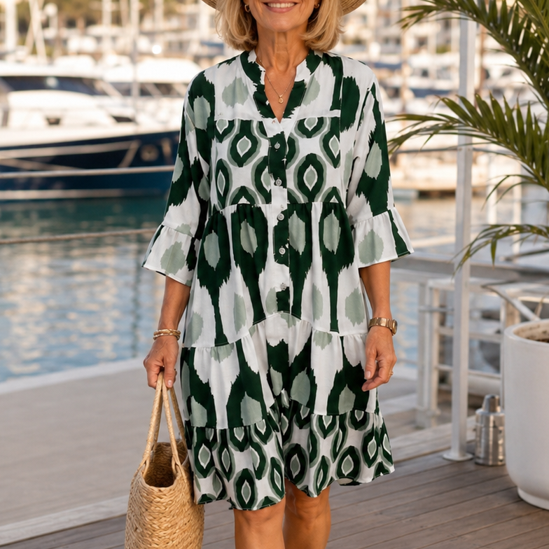 V-Neck Ruffle Hem Tunic Dress