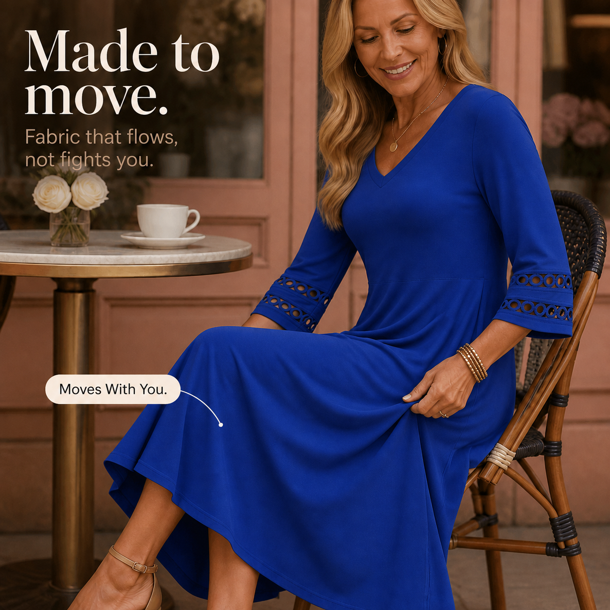 QUEENWAY | Crochet Sleeve V-Neck Pocket Midi Dress