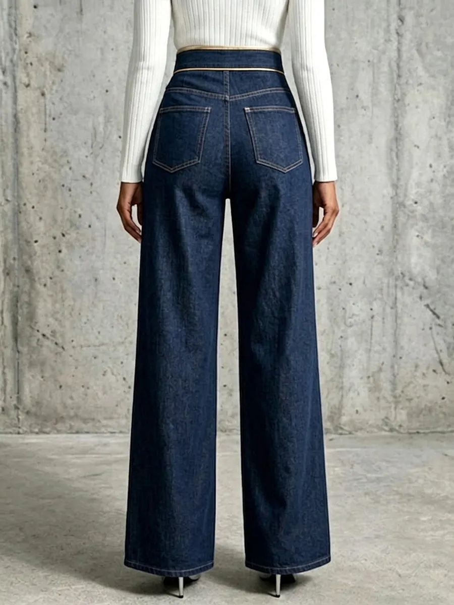 QUEENWAY | Exquisite And Elegant Jeans With Gold Piping
