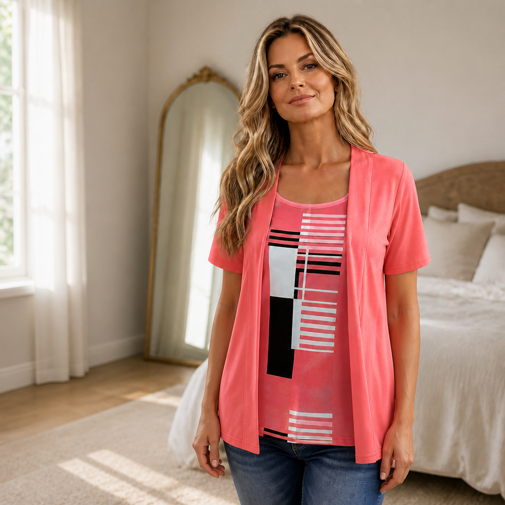 Colour Block Tank And Cardigan Set