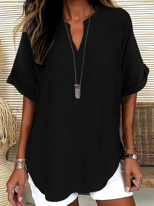 2026 Women's Soft-Touch Notched-Neck Blouse