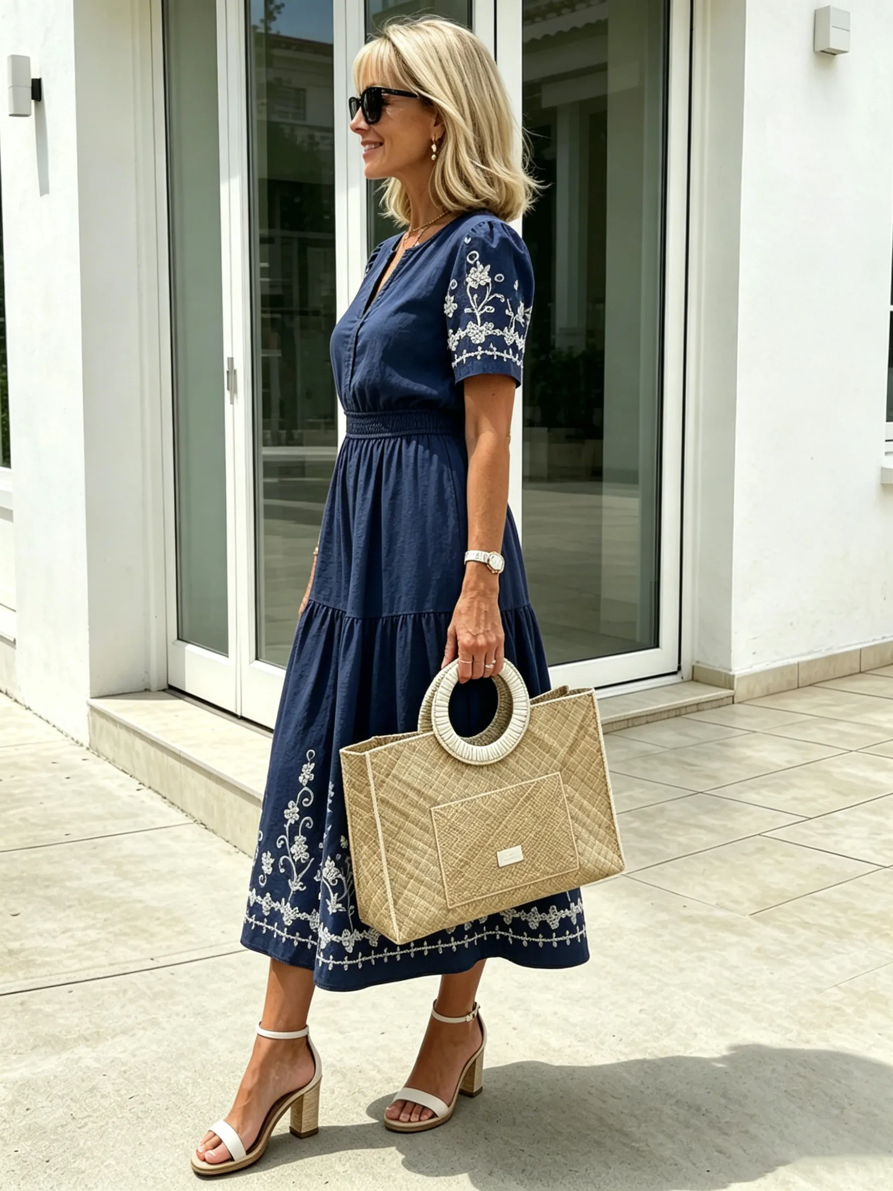 QUEENWAY | Simia Floral Short-sleeved Dress V-neck A-shaped Skirt