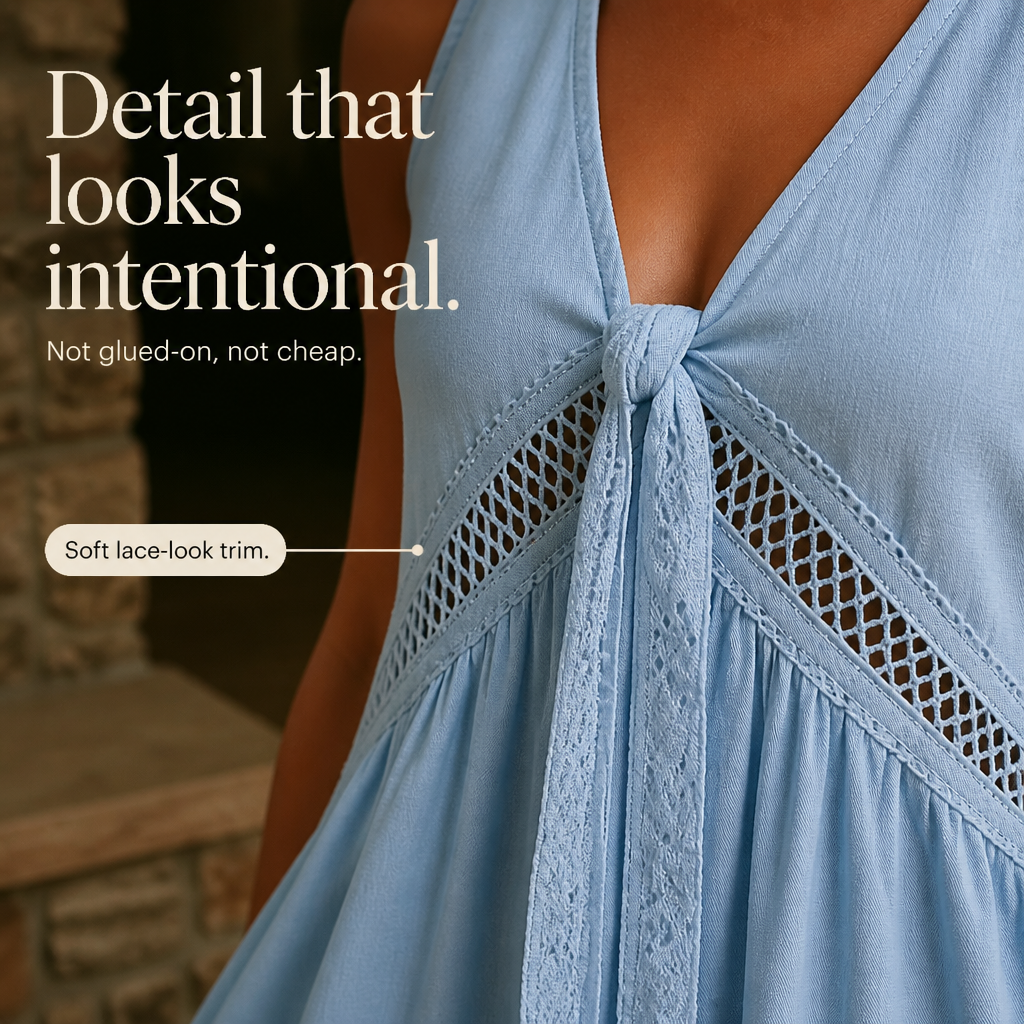 Lace-Trim V-Neck Sleeveless Midi Dress