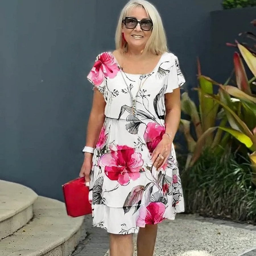 QUEENWAY | Multi-Plant Floral Print Cascade Dress
