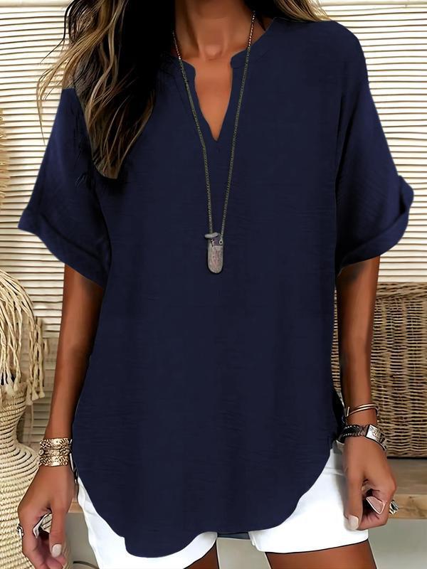 2026 Women's Soft-Touch Notched-Neck Blouse