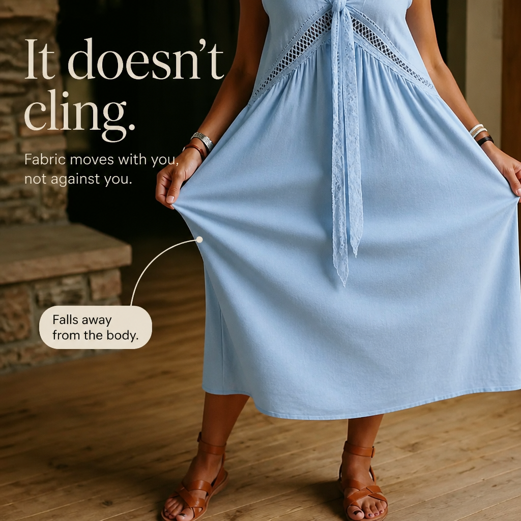 Lace-Trim V-Neck Sleeveless Midi Dress