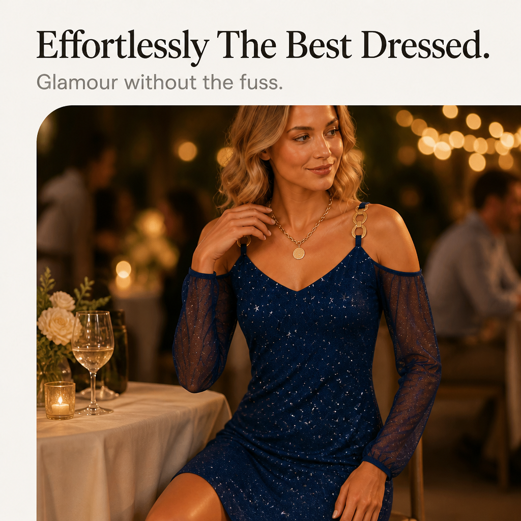 Cold-Shoulder Chain-Ring Strap Mini Dress