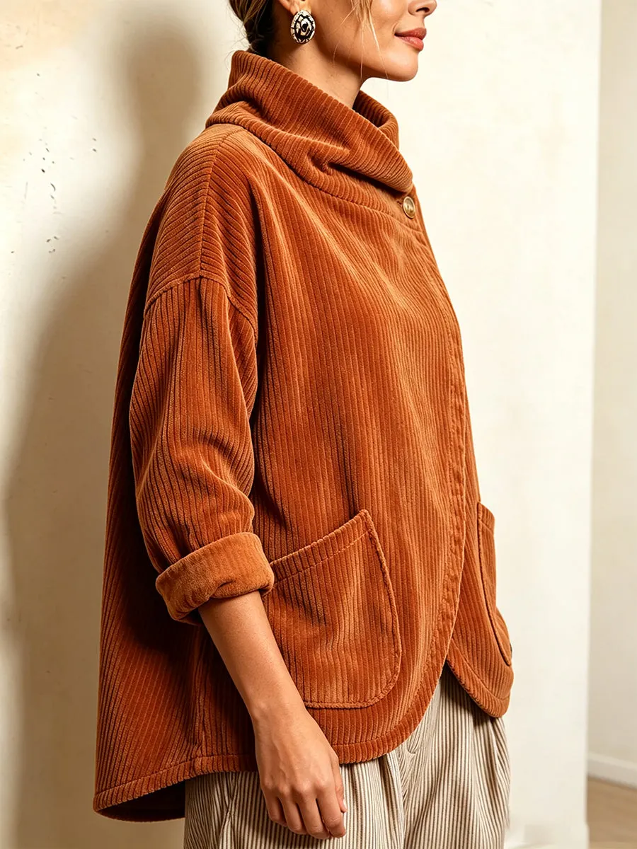 QUEENWAY | Cozy Asymmetric Button-Accented Corduroy Top