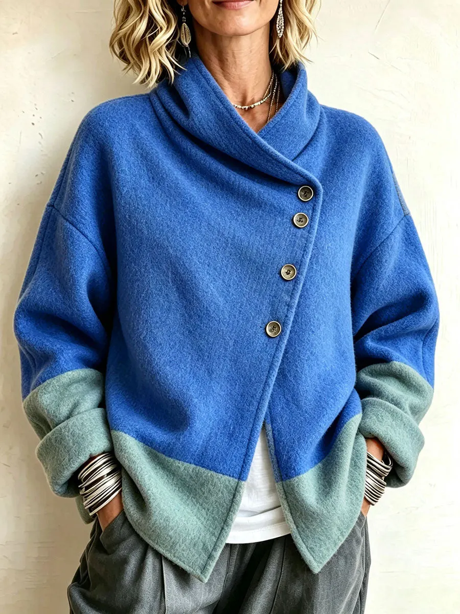 QUEENWAY | Chic Two-tone Wool-blend Asymmetrical Cardigan Jacket