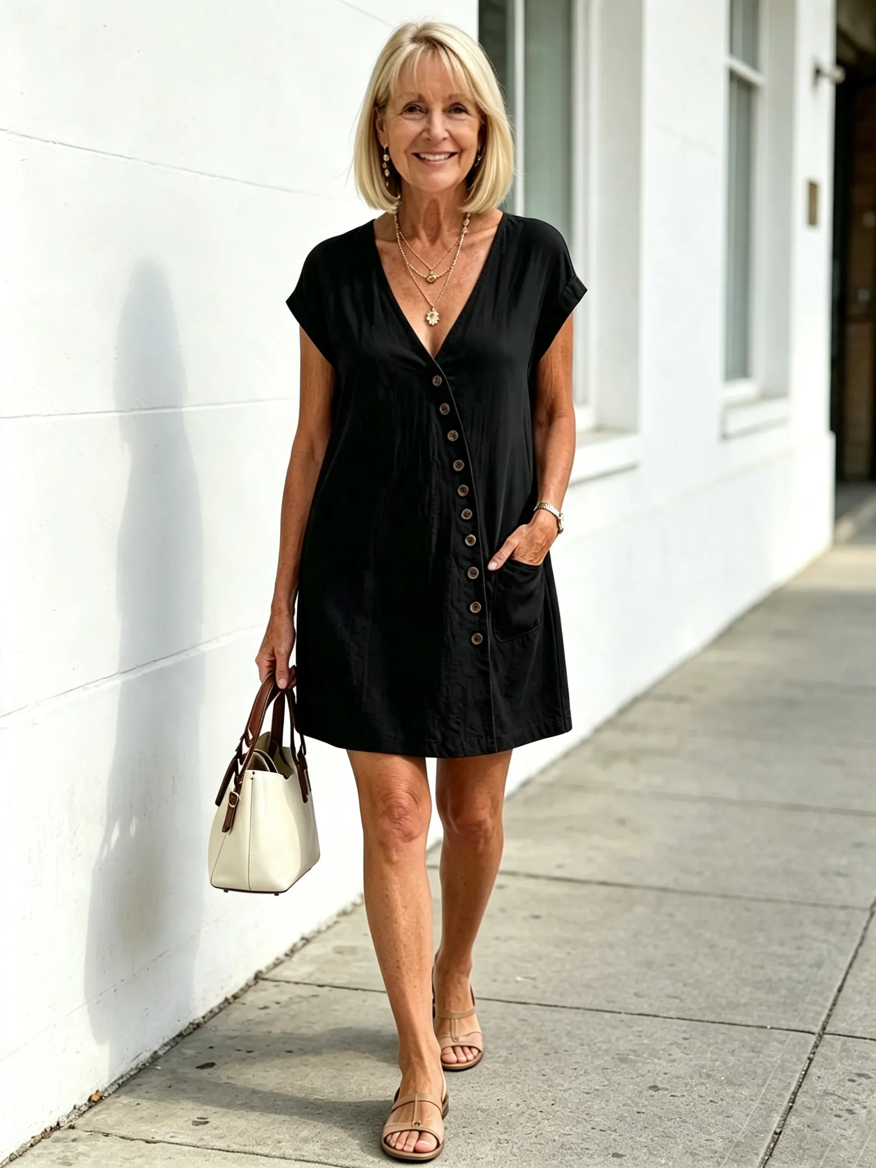 QUEENWAY | Women's V-Neck Diagonal Button Casual Resort Style Dress