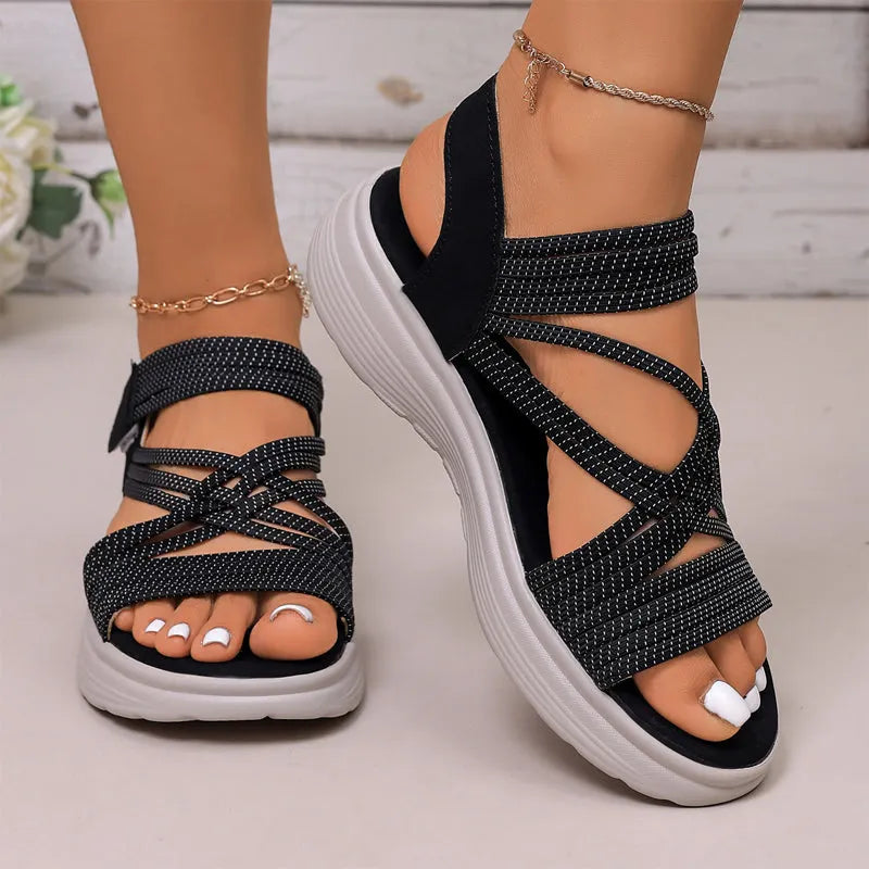 Women Sandals With Elastic Band, Thick Sole And Arch Support