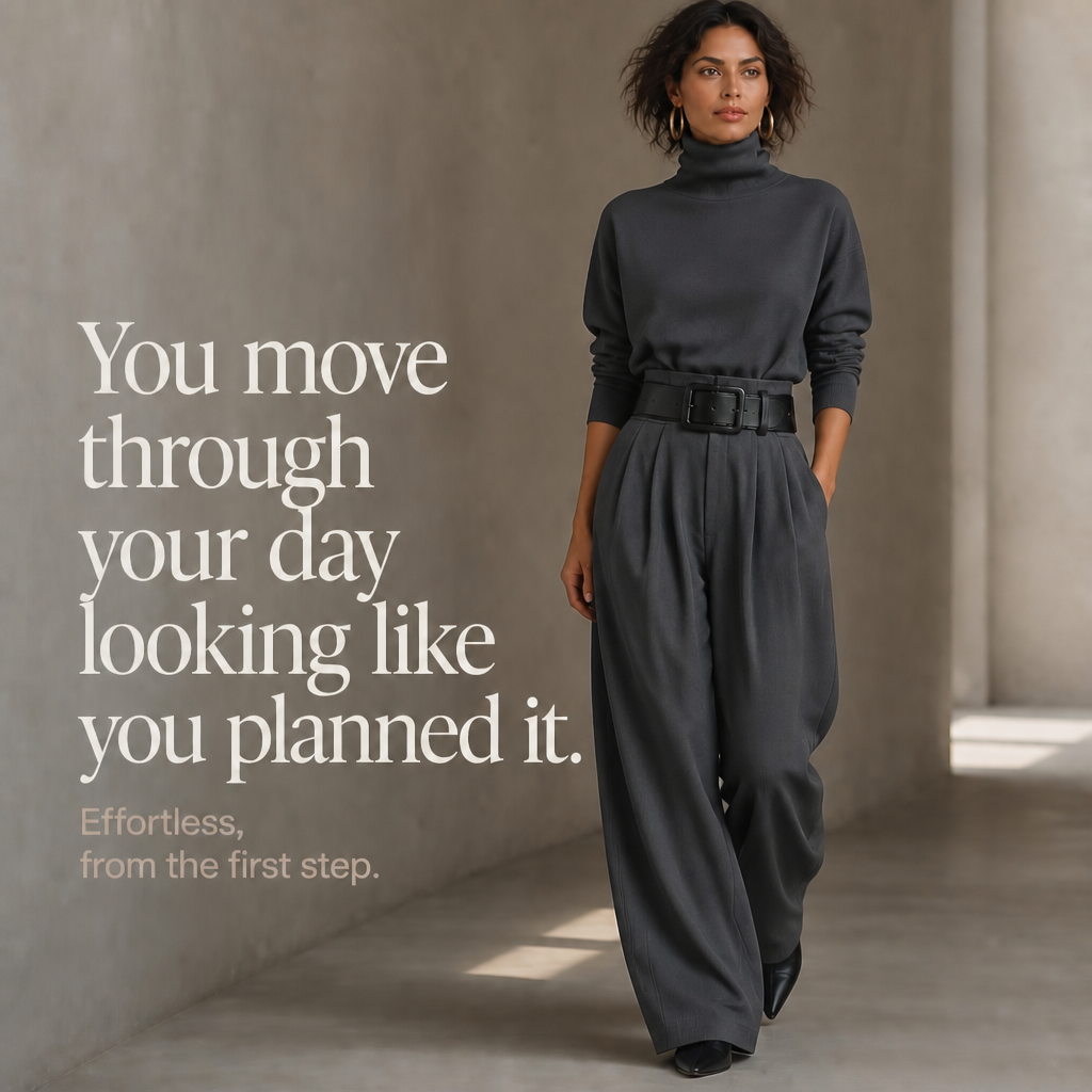 QUEENWAY | High-Waist Turtleneck And Trouser Set With Belt