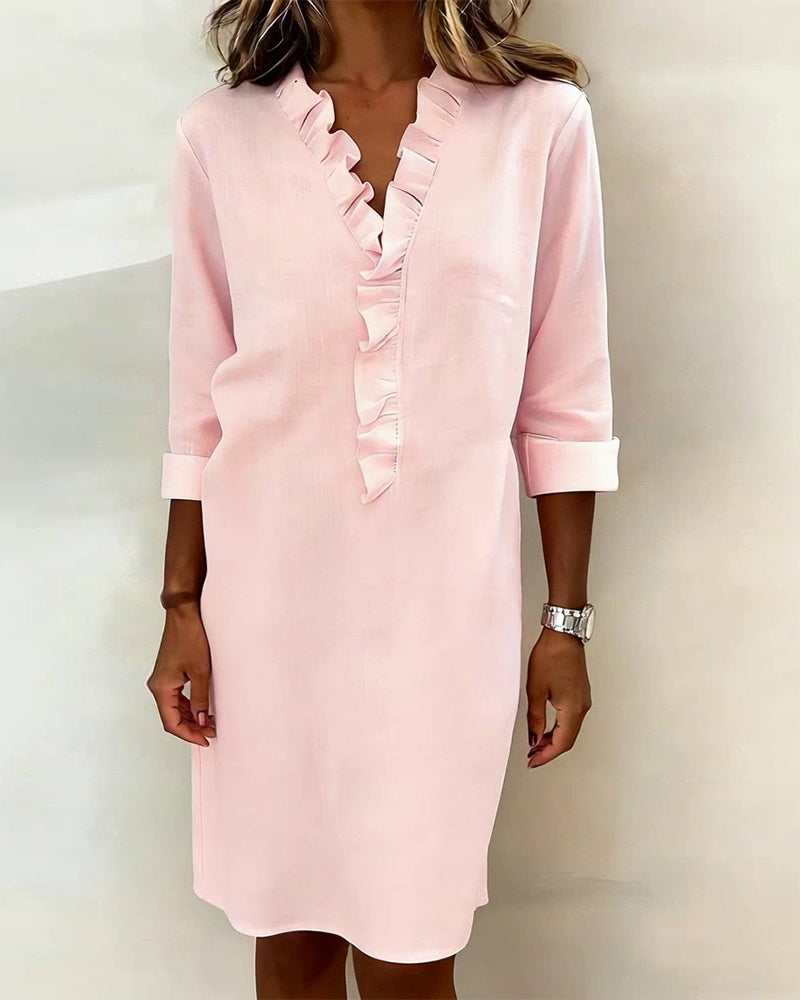 QUEENWAY | Breezy Linen-Blend Ruffle Shift Dress