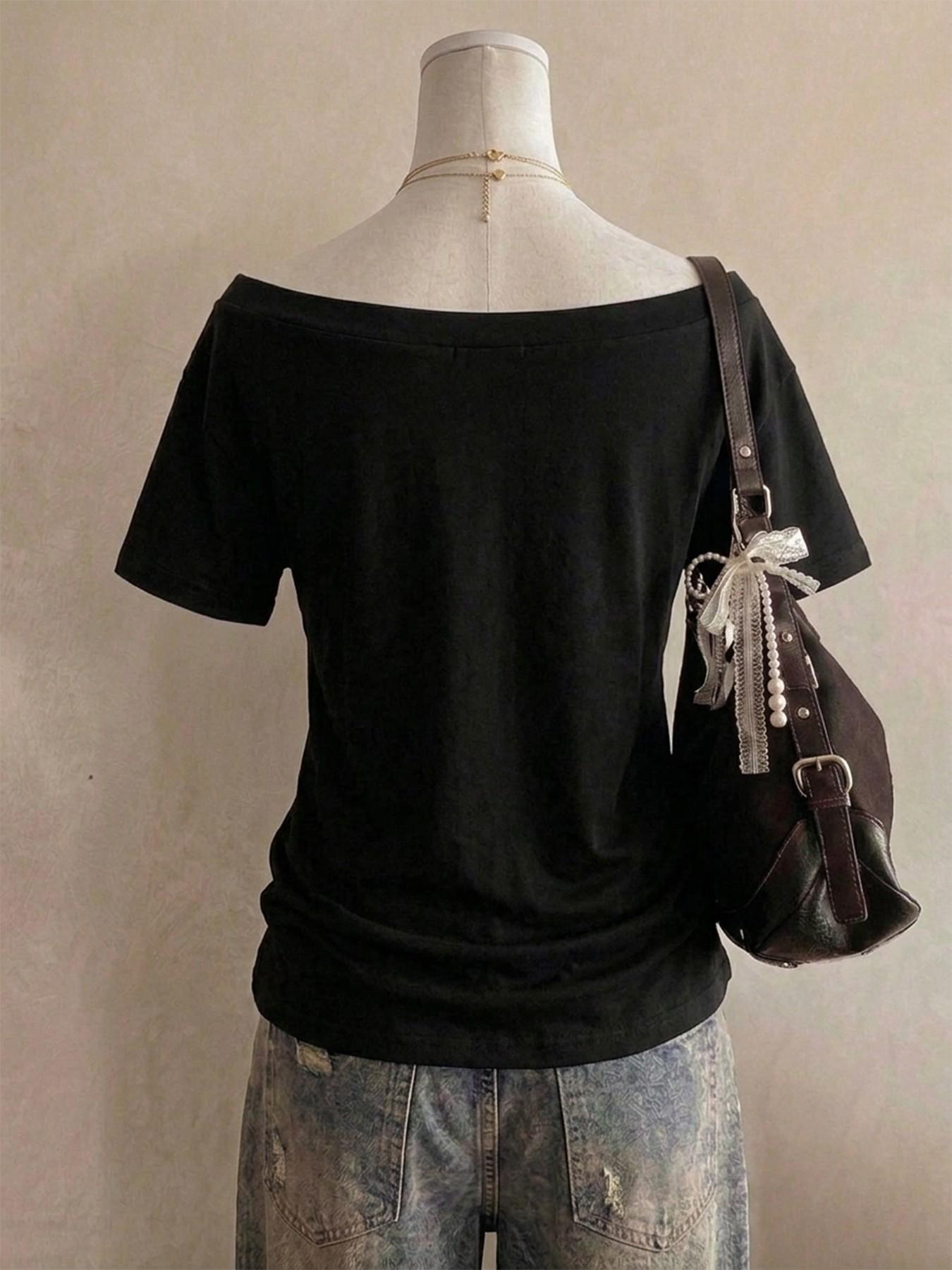 Women's Loose Fit Short Sleeve Off-Shoulder T-Shirt, Leopard Print Design, Casual Style, Perfect for Outing and Shopping, Y2K Fashion