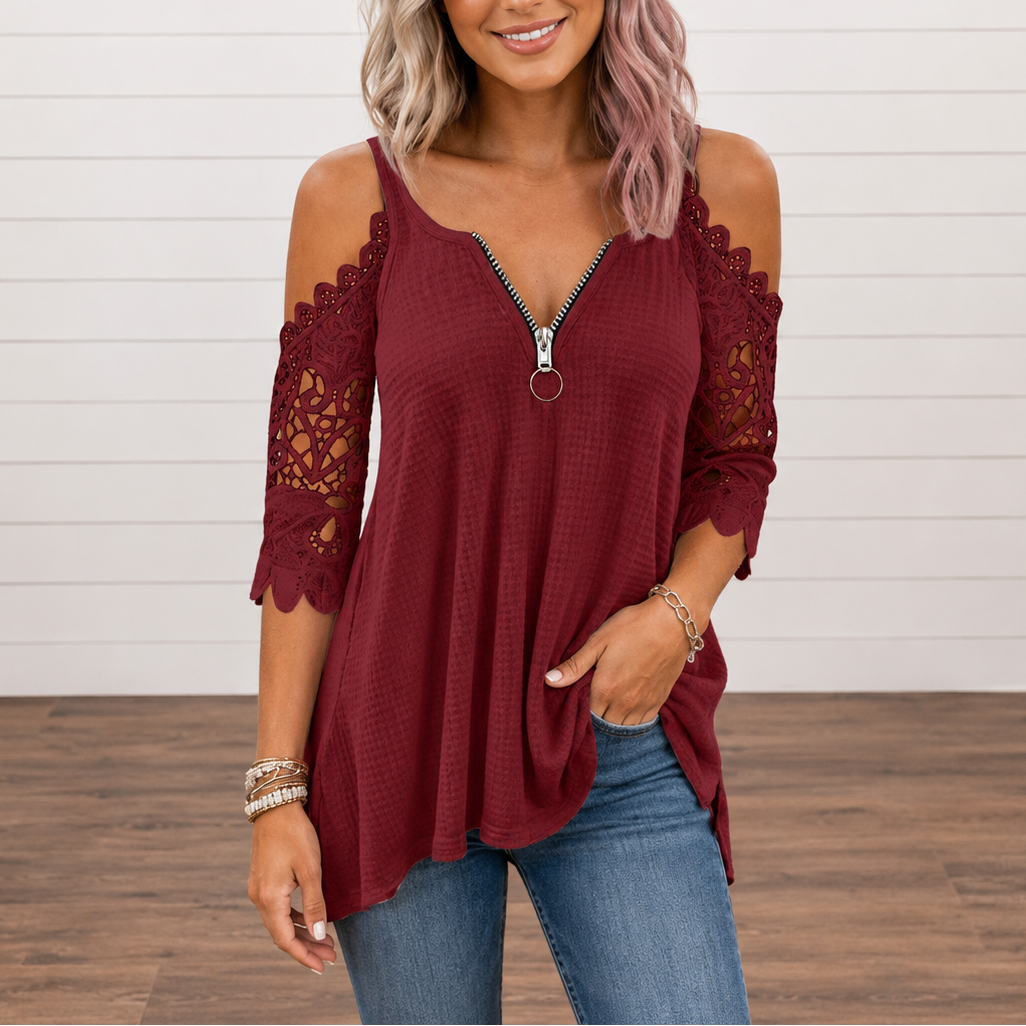 Cold-Shoulder Lace-look Sleeve Zip