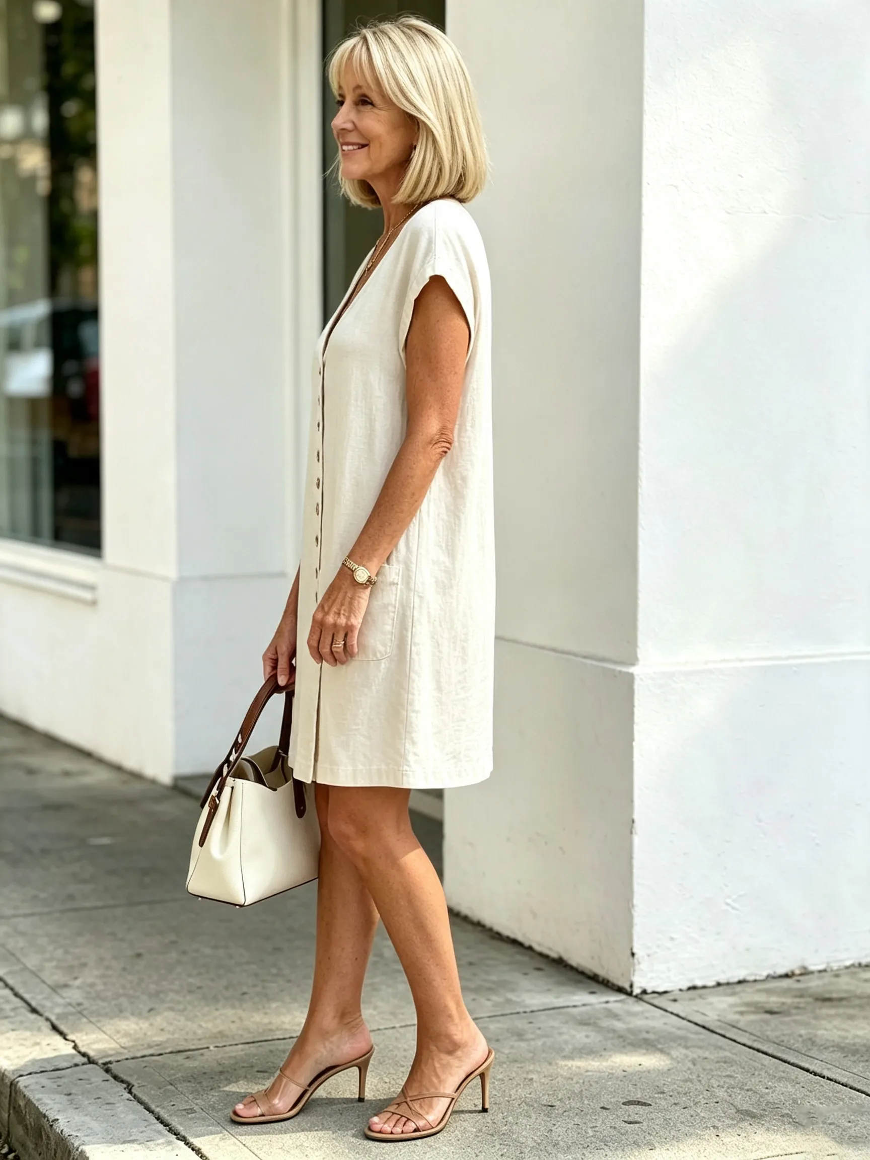 QUEENWAY | Women's V-Neck Diagonal Button Casual Resort Style Dress