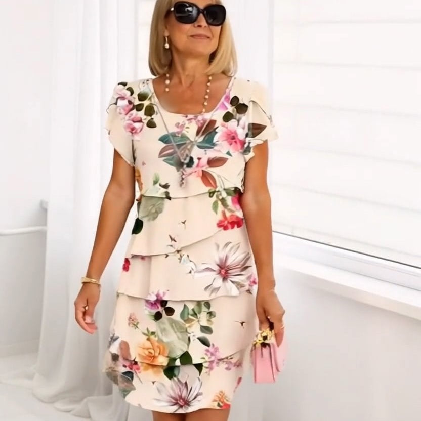 QUEENWAY | Multi-Plant Floral Print Cascade Dress